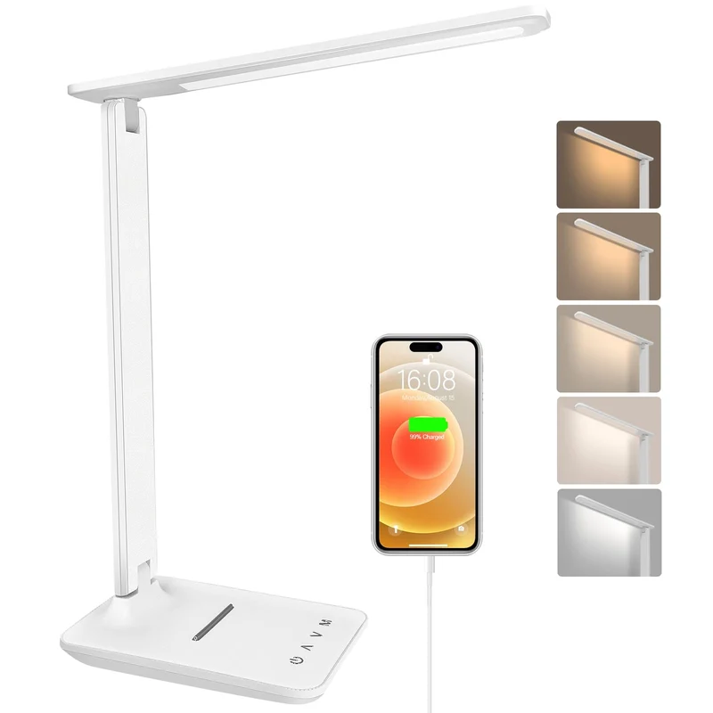 lampada da scrivania,lampada da lettura,dimmerabile lampada da tavolocon porta USB, 3 modalità di illuminazione, lampada da comodino pieghevole per lettura,unghie,lavoro,studiare,ufficio,dormitorio