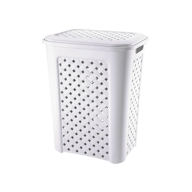 Tontarelli Portabiancheria Arianna 50L – Effetto Vimini Angora, con Coperchio e Maniglie Integrate