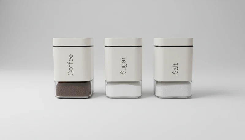 Set 3 Barattoli Cucina Sale Zucchero Caffè 800 ml Vetro e Resina Bianco Opaco – Organizzazione Minimal Salvaspazio