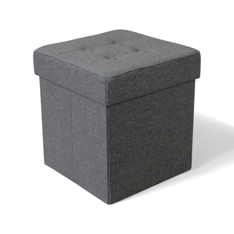 Pouf contenitore quadrato in stoffa grigio scuro 38x38xH40 cm