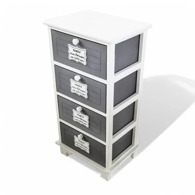 Mobiletto in legno bianco e antracite 4 cassetti 37x28xH73 cm