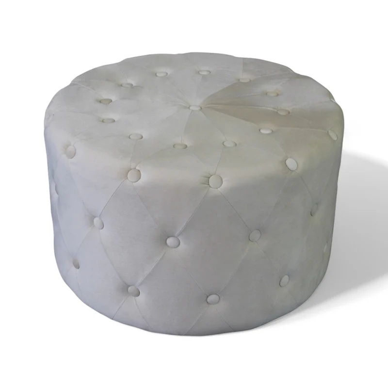 Pouf rotondo in velluto beige design moderno bottonato con diametro 67xH41 cm