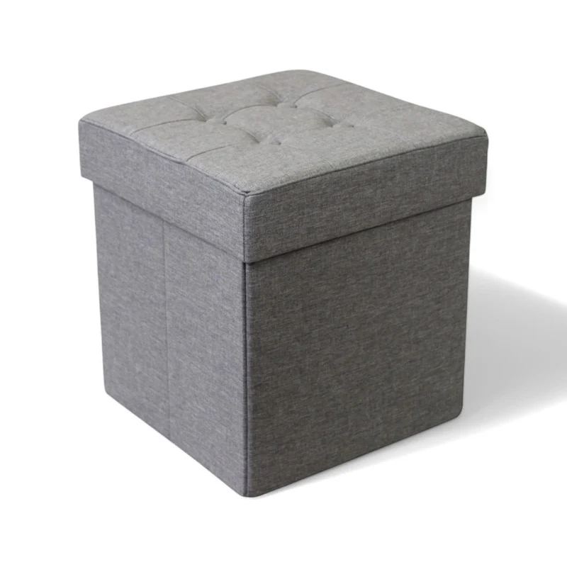 Pouf contenitore quadrato in stoffa grigio 38x38xH40 cm