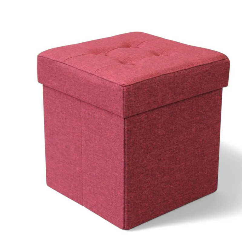 Pouf contenitore quadrato in stoffa bordeaux 38x38xH40 cm