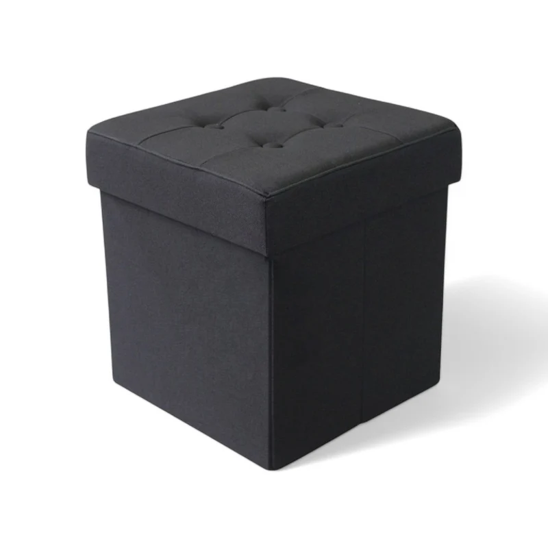 Pouf contenitore quadrato in stoffa nero 38x38xH40 cm