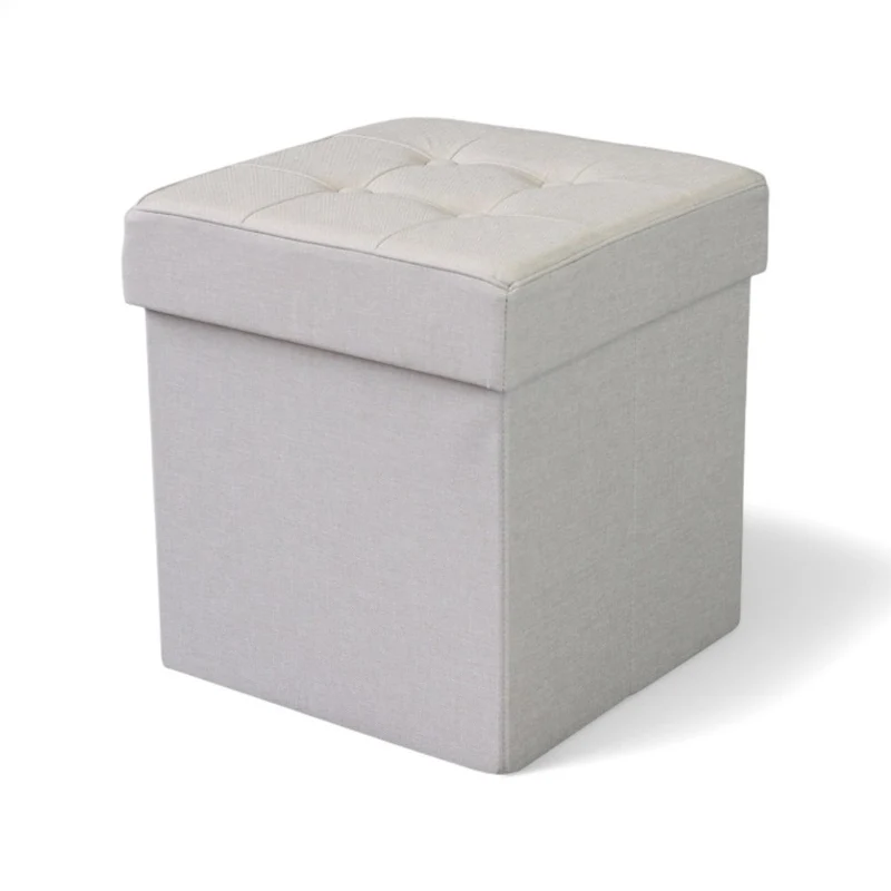 Pouf contenitore quadrato in stoffa tortora 38x38xH40
