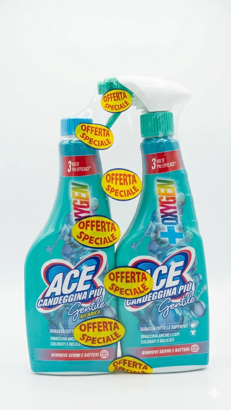 ACE Spray Gentile Oxygen Combo 1.3L | Sgrassante e Smacchiatore Capi Colorati | Igiene Profonda Casa e Bucato con Ossigeno Attivo