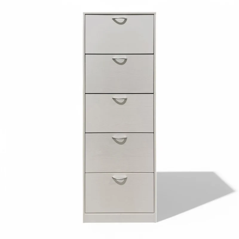 Scarpiera con 5 ante in legno truciolare bilaminato bianco 60x24xH180 cm