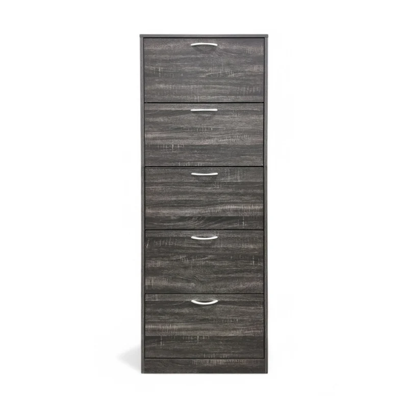 Scarpiera verticale 5 ante in legno truciolare bilaminato grigio scuro 60x24xH180 cm