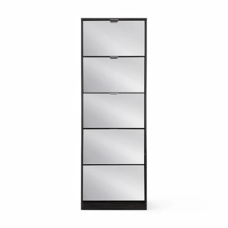 Scarpiera verticale 5 ante in legno truciolare bilaminato grigio scuro con specchio 60x24xH180 cm
