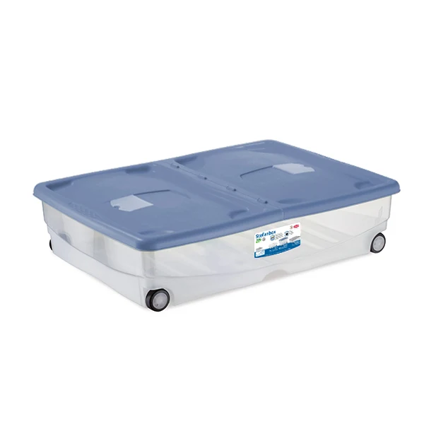 Stefanbox Supermario 64 Litri | Contenitore Sottoletto con Ruote e Doppia Apertura | 80x60x18 cm | Fusto Semitrasparente Stefanplast