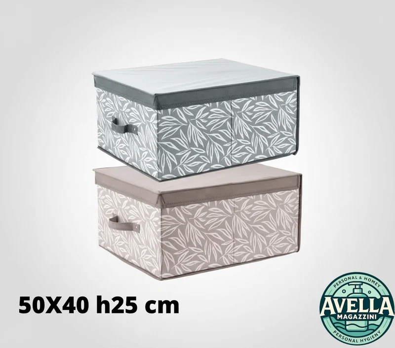 AD TREND Scatola Contenitore TNT Bertha 50x40x25 cm | Organizer per Armadi, Pieghevole, Fantasia Foglie, Salvaspazio, Vari Colori