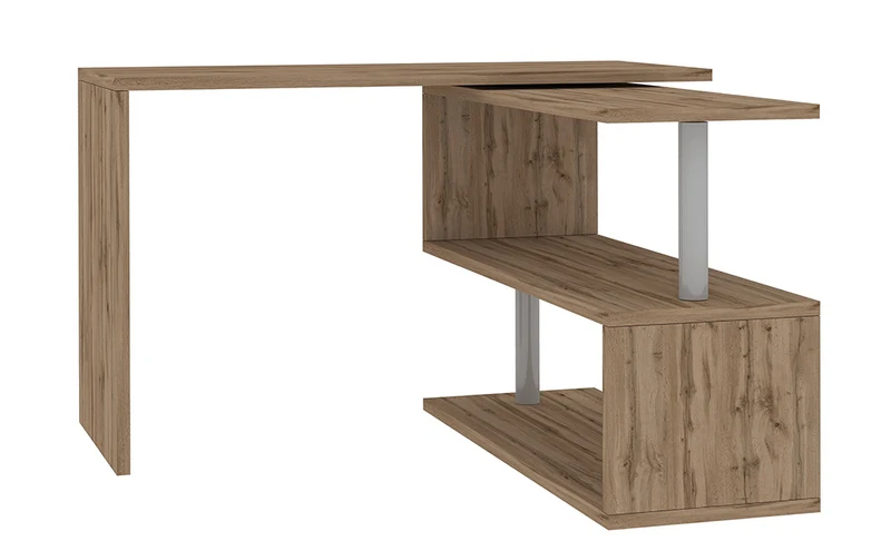 Scrivania Girevole Design VOLTA – 120x65x75 cm, Ripiani Aperti Rovere