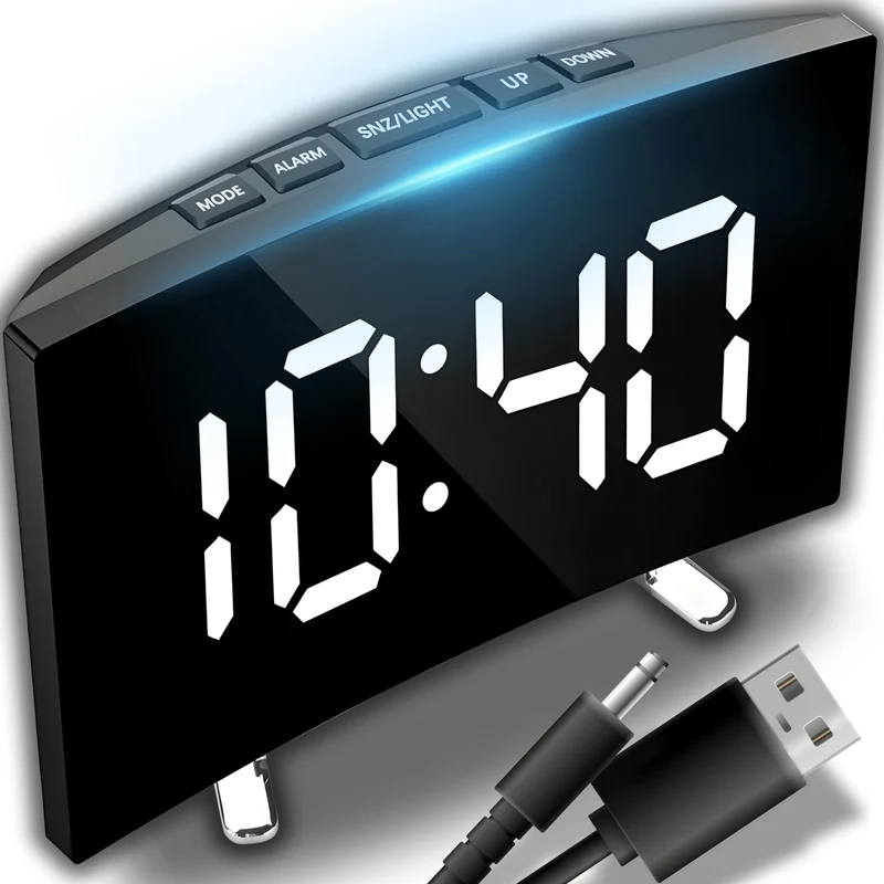 Retoo Allarme digitale con numeri luminosi, specchio camera da letto, sveglia a specchio con indicatore di temperatura, orologio da tavolo, comodino, soggiorno