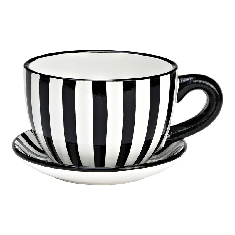 Vaso Ceramica Tazza Bianco Nera 25x14x23 Cm