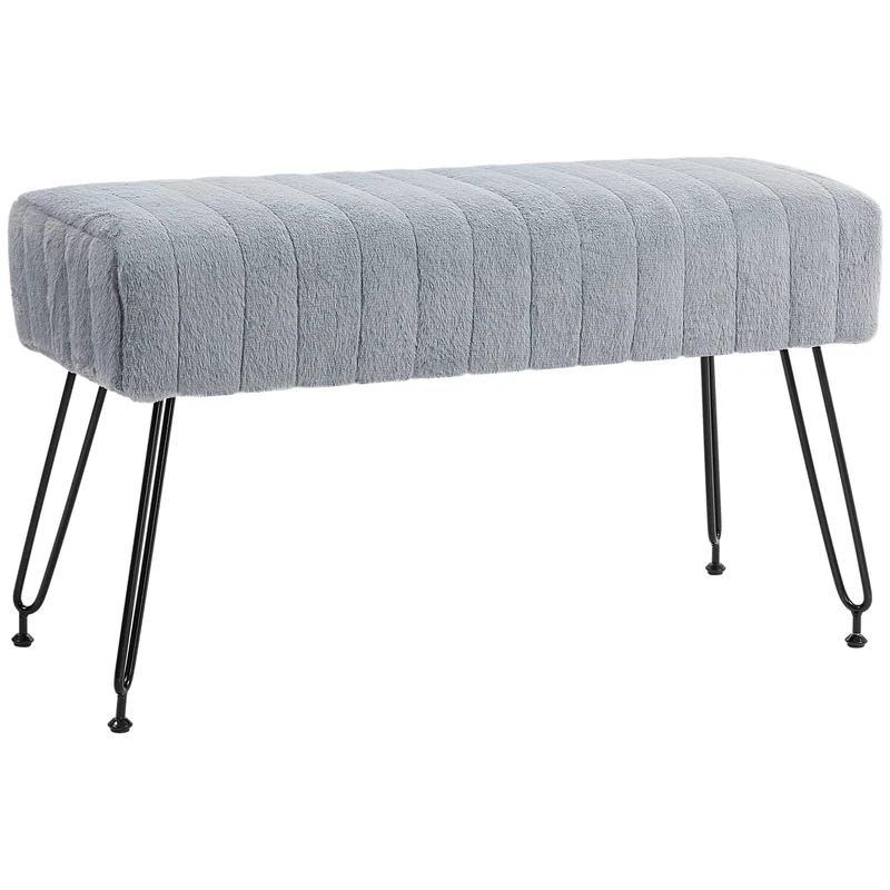EasyComfort Panca Fondo Letto Imbottita in Peluche, Legno e Metallo, 82x30x47 cm, Grigia e Nera