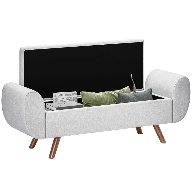 EasyComfort Panca Contenitore Fondo Letto con Braccioli in Tessuto, Gambe in Legno e Vano da 53.8L, 132x42x50 cm, Grigio