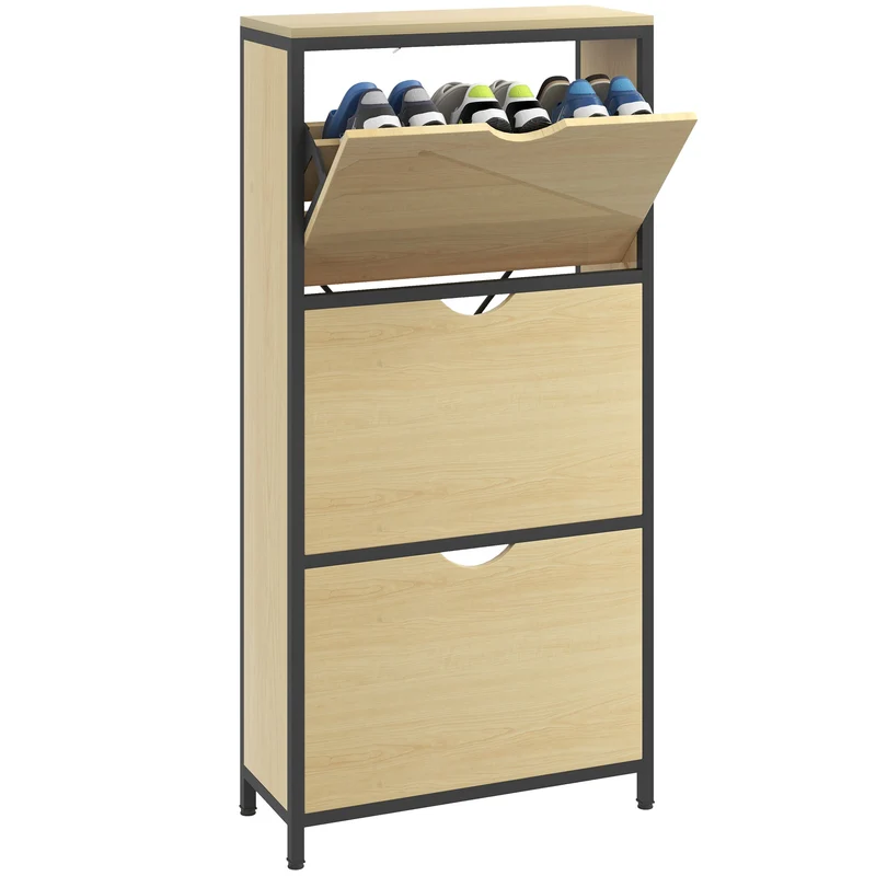 EasyComfort Scarpiera Slim con 3 Cassetti e Ripiani Regolabili per 18 Paia di Scarpe, 60x24x124cm, Rovere