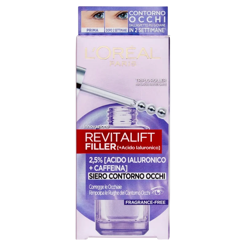 L'Oreal Revitalift Filler Filler Siero Contorno Occhi – 2,5% [Acido Ialuronico + Caffeina]