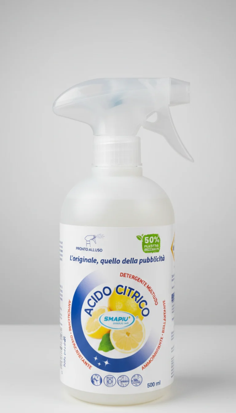 SMAPIU' Acido Citrico Pronto Uso Spray 500ml – Anticalcare Naturale e Multiuso Ecologico