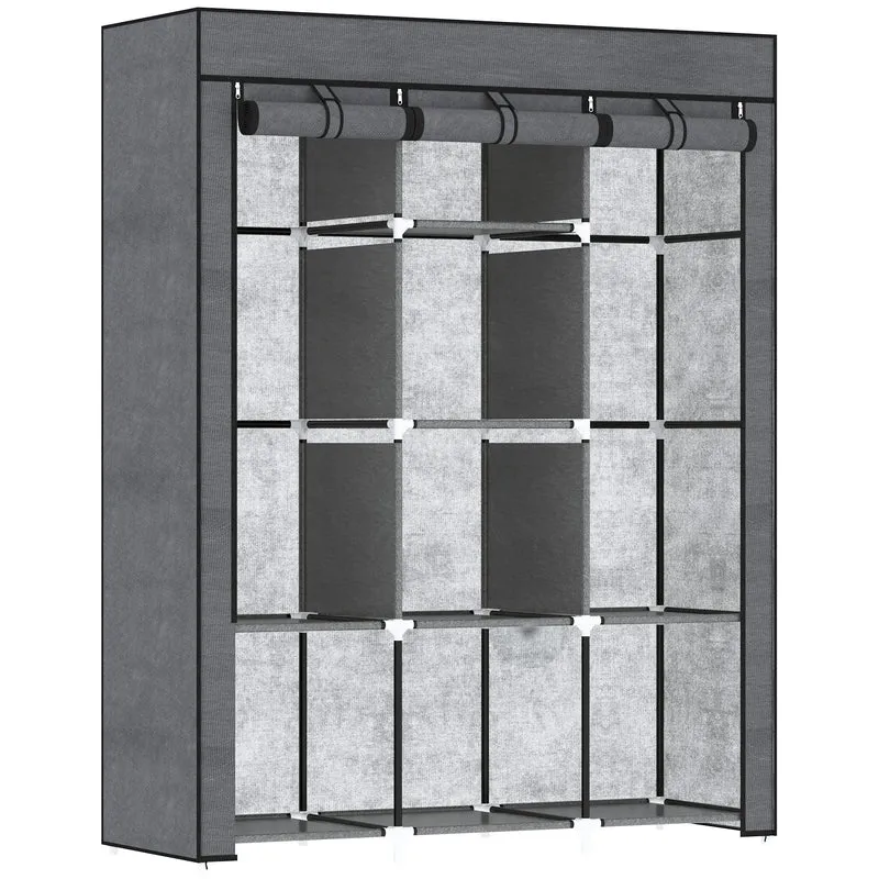EasyComfort Guardaroba in Tessuto non Tessuto e Acciaio con 8 Ripiani e 2 Barre, 125x43x162.5 cm, Grigio Carbone