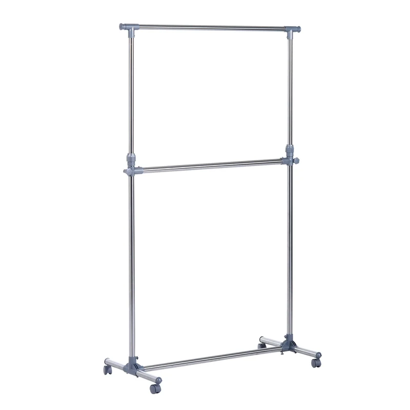 Easycomfort Stender Appendiabiti con Altezza ed Estensione Regolabili, 4 Ruote Girevoli, Acciaio Inox e ABS, 165x48x180cm