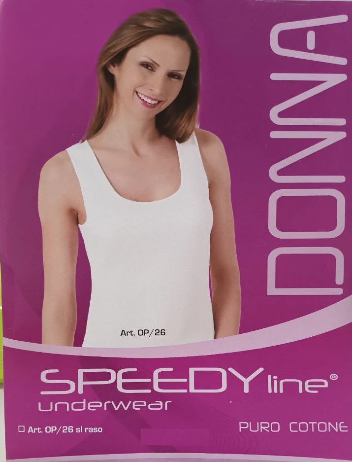 Canotta Intima Donna in Cotone Pettinato – Speedy Line, Spalla Larga o Bretellina, Bordo in Raso