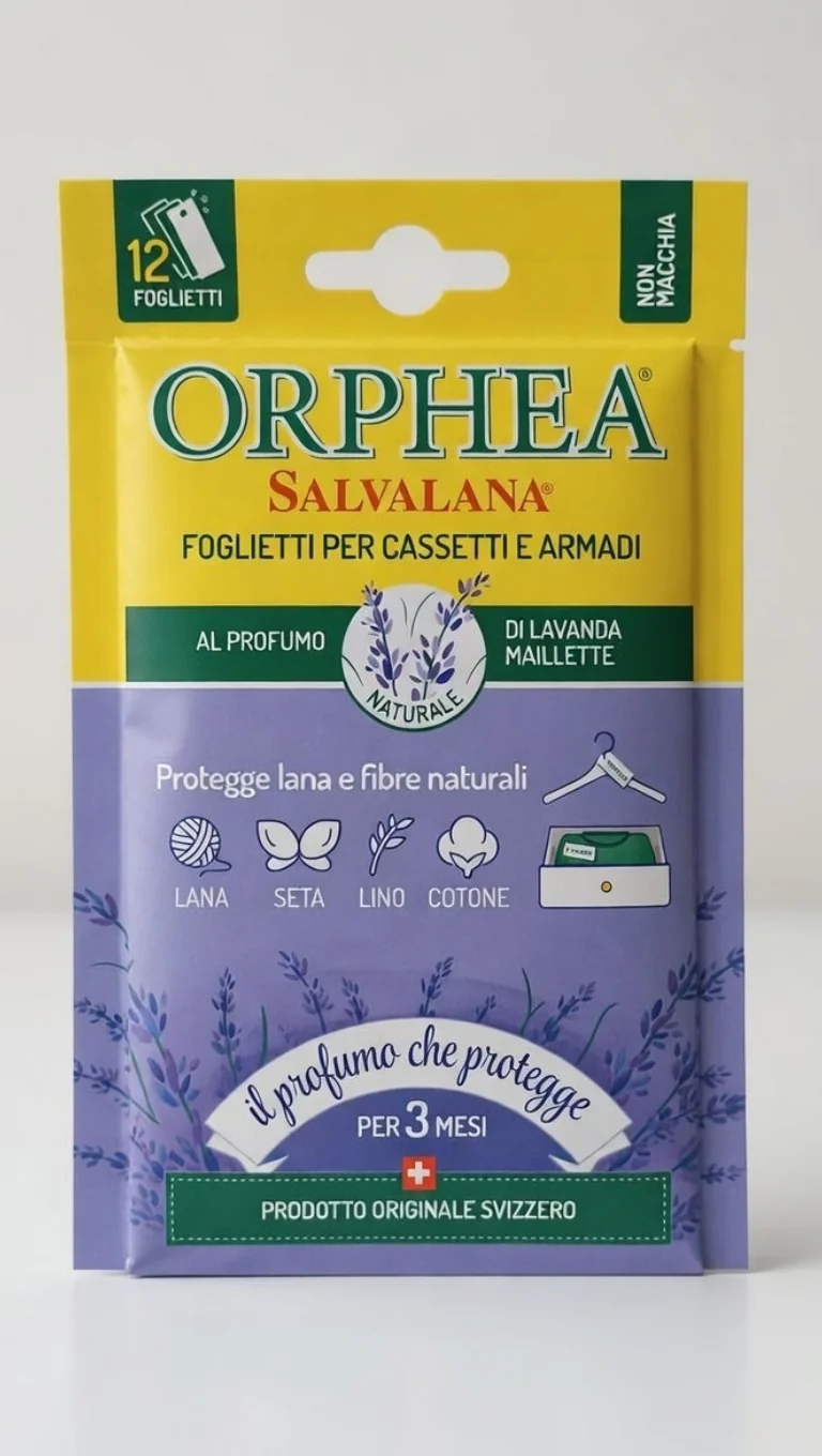 Orphea Salvalana Foglietti Profumati per Armadi e Cassetti – Fragranza Lavanda Maillette – 12 Pezzi in Pura Cellulosa – Protezione 12 Settimane