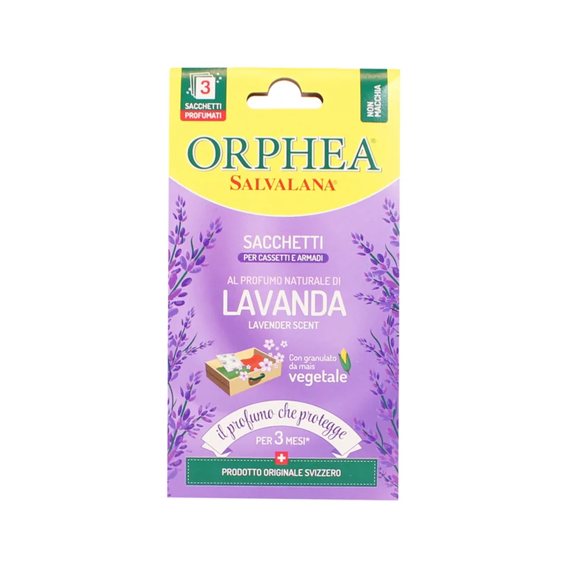 ORPHEA Salvalana 3 Sacchetti Profumati alla Lavanda Maillette | Protezione Naturale per Lana e Seta | Realizzati con Granulato di Mais | Ideali per Cassetti e Scatole Biancheria