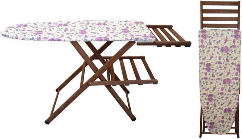 Frasm Asse da Stiro Professionale Mara in Legno Noce | Piano da Stiro Forato Traspirante 43x115 cm | Struttura Robusta con Porta Caldaia | Made in Italy