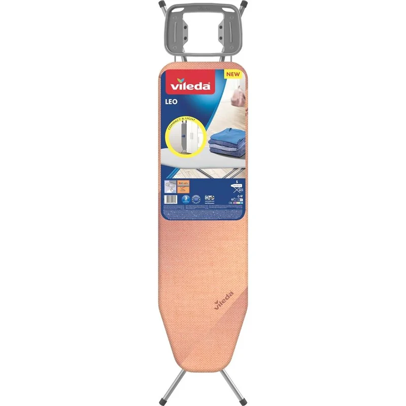 Vileda Leo Asse da Stiro Compatta | Piano 114x33 cm | Altezza Regolabile 71-90 cm | Poggiaferro Termoresistente e Design Salvaspazio