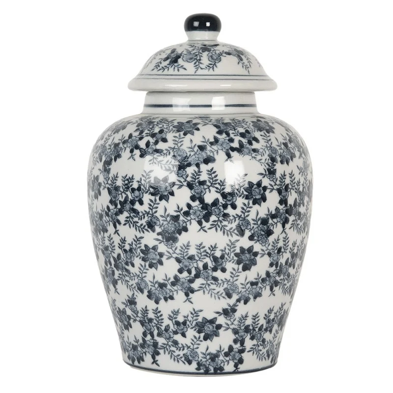 Vaso Bianco Decoro Fiori Blu D 16x26 Cm