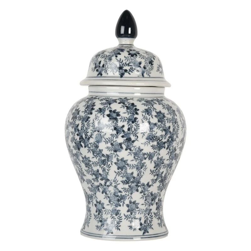Vaso Bianco Decoro Fiori Blu D 17x32 Cm