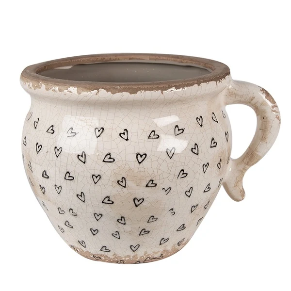 Vaso Fiori Decoro Cuori Neri 17x14x12 Cm