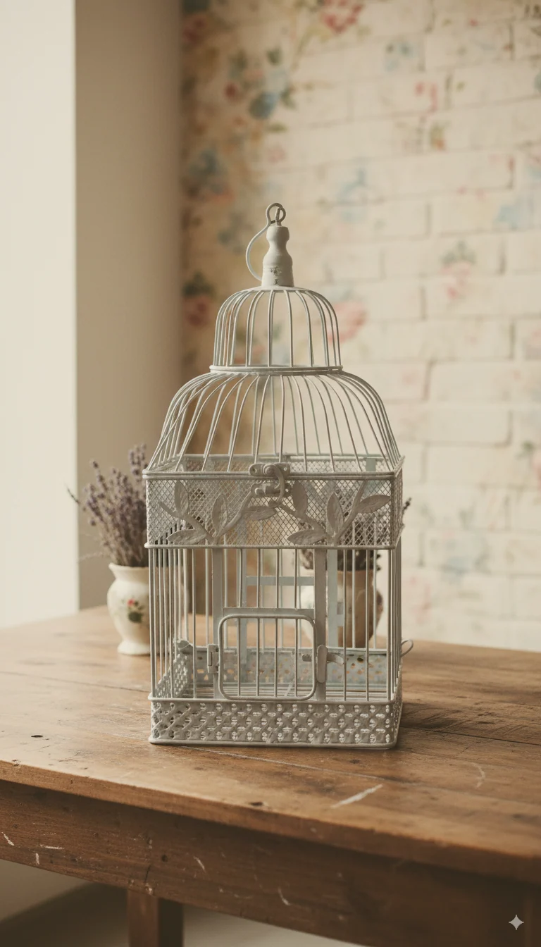 Gabbietta Decorativa STAR | Stile Shabby Chic, Metallo Verniciato, H 50cm