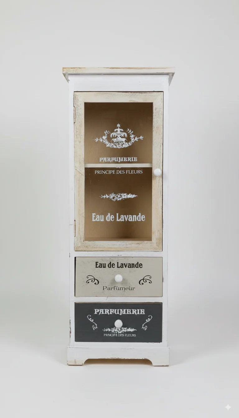 Mobiletto in Legno Shabby Chic | Vetrina in Plexiglass, 3 Cassetti H 86,5cm