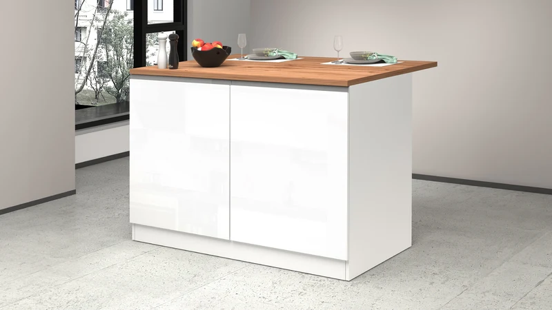 Isola Cucina SOLE 2 Ante – Bianco lucido/Rovere 125x90x90 cm, Made in Italy