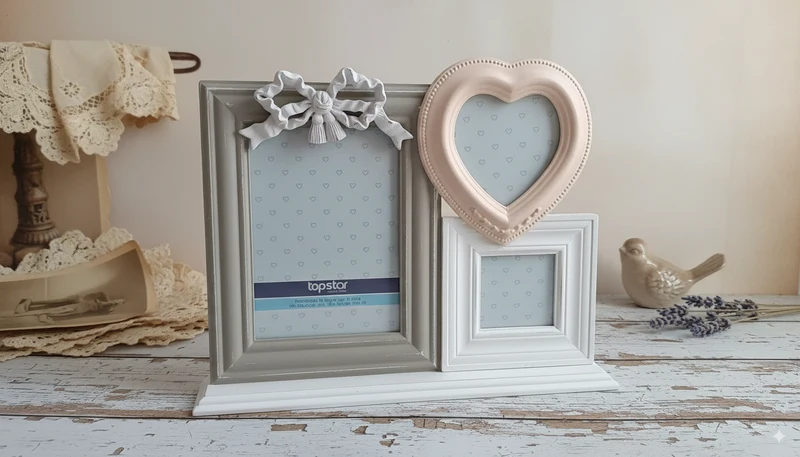 AD TREND Cornice Portafoto Shabby Chic in Legno - con Cuore e Fiocco, 35x27.5 cm