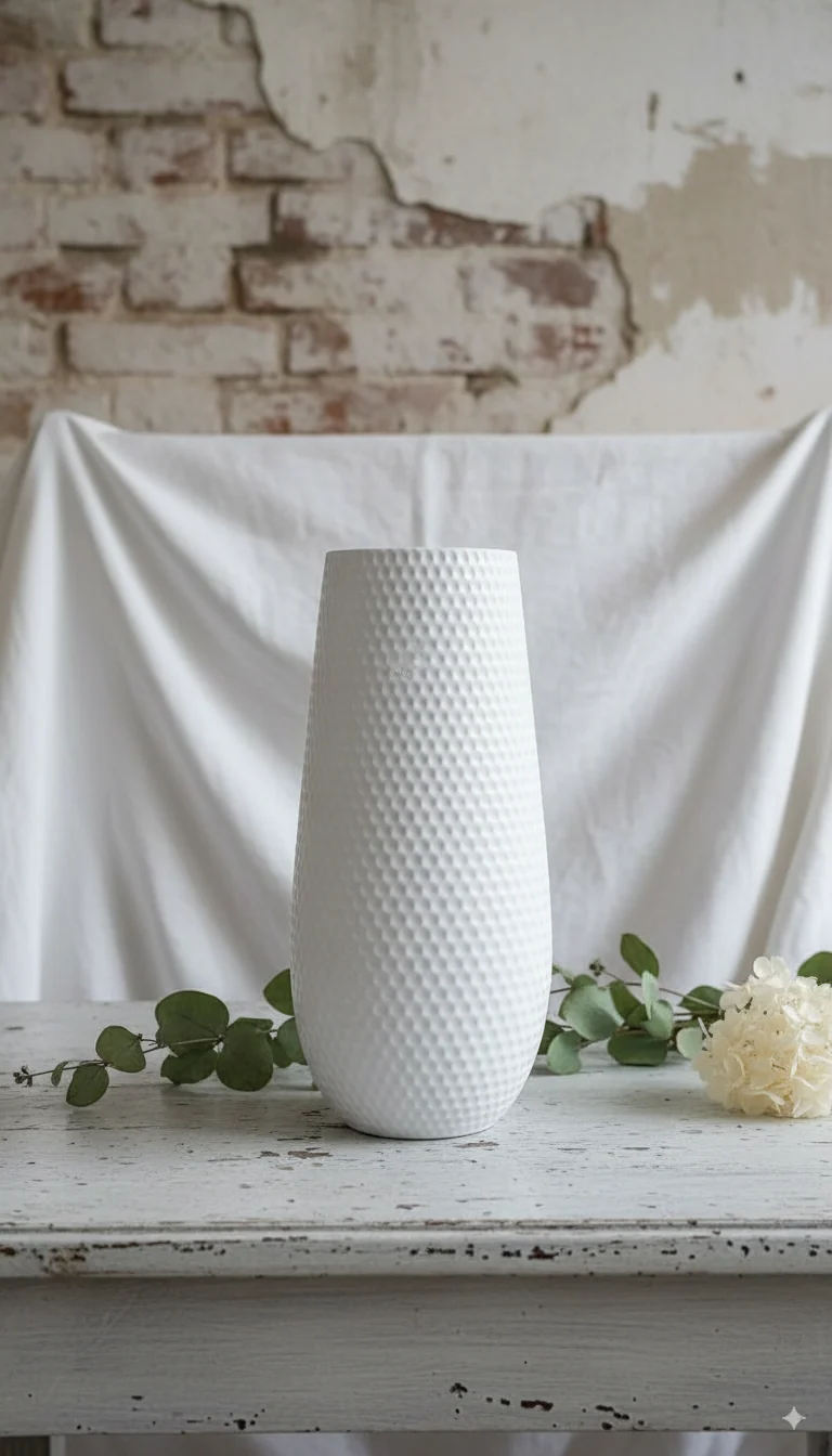 Likò Vaso in Ceramica Bianco - Stile Shabby Chic, 35cm di Altezza