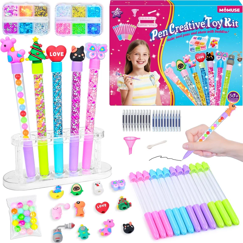 MOMUSE Laboratorio Delle Penne 50 Accessori, Kit Creativo per Creare Penne Fabbrica, Lavoretti Creativi per Bambini 6 Anni, Idee Regalo per Ragazze 6 7 8 9 10 anni