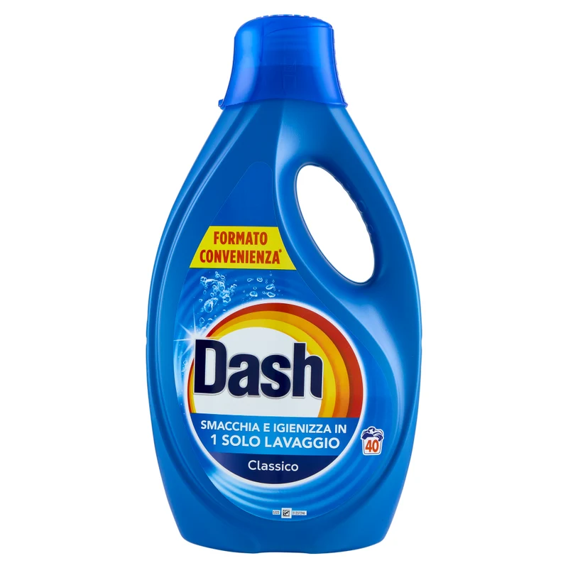 Dash Detersivo Liquido Classico 1,8 Litri | 40 Lavaggi | Formula Smacchiante e Igienizzante | Pulizia Profonda al Primo Lavaggio