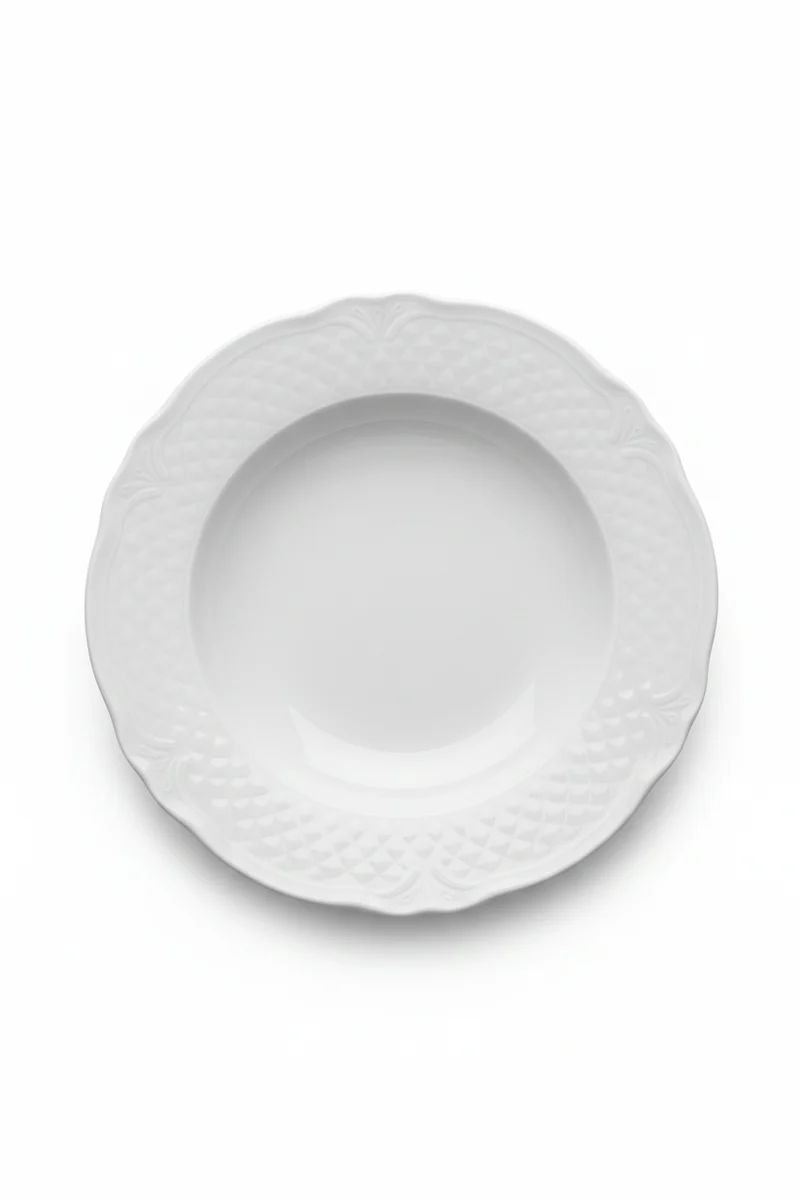 Saturnia Piatto Fondo Malaga | 23 cm | Porcellana Professionale ad Alto Spessore | Decoro a Rilievo sulla Falda | Ideale per Primi Piatti e Zuppe | Made in Italy