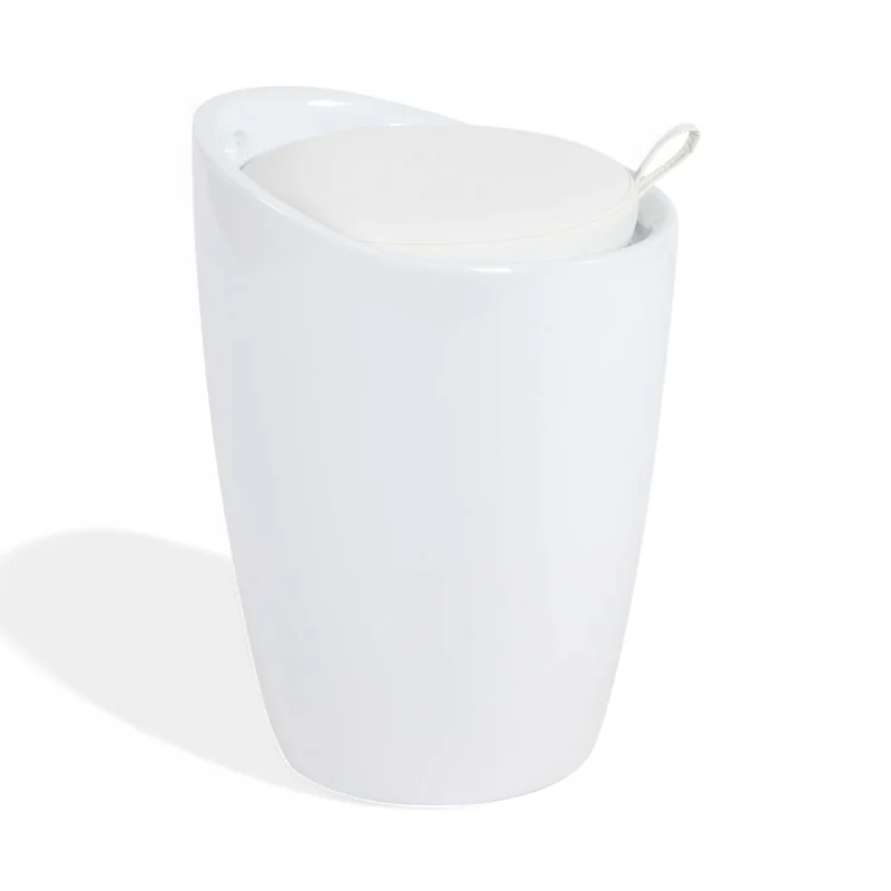 Sgabello pouf in abs con cuscino ecopelle bianco 36x36xH50 cm
