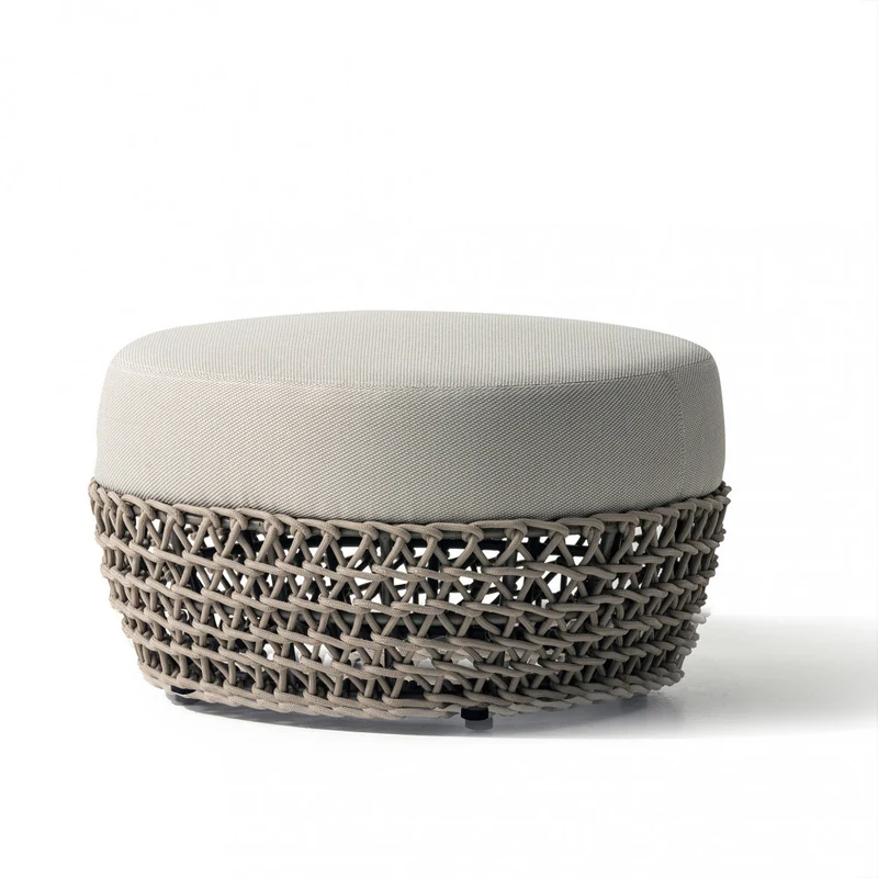 Pouf struttura in alluminio e corde beige 63x63xH36 cm