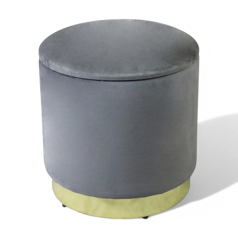 Pouf contenitore rotondo velluto grigio scuro versatile e spazioso con diametro 37xH40 cm