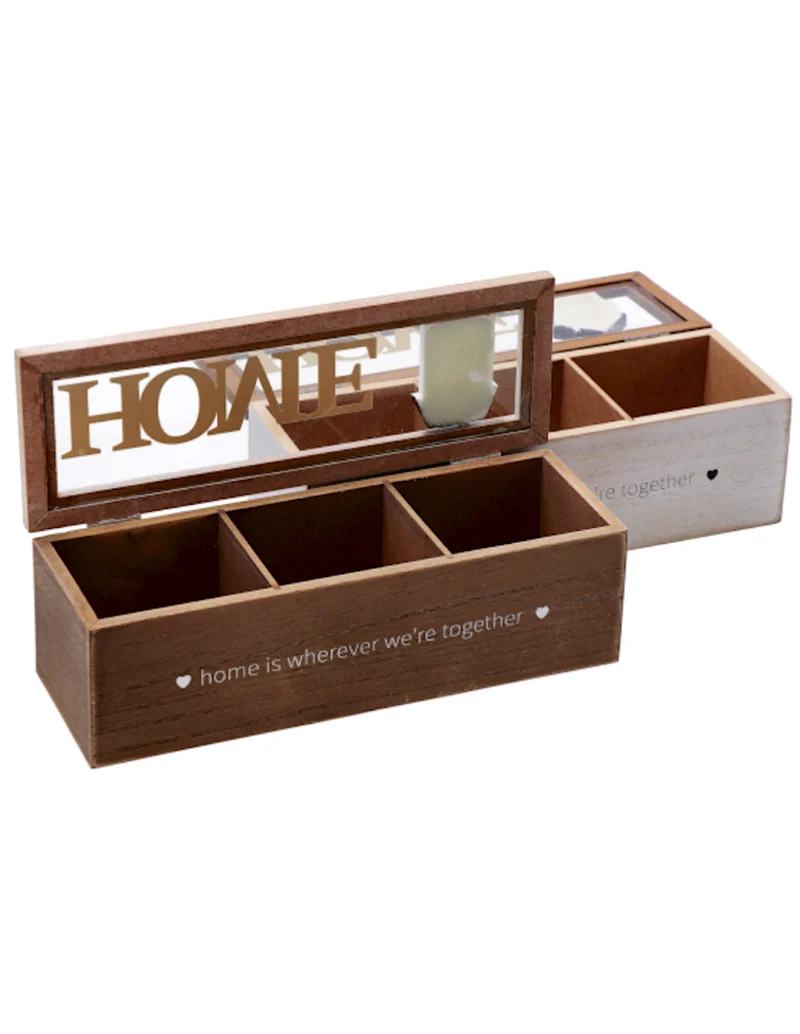Scatola in Legno Porta Tè e Tisane - Organizer in MDF, 24x8x8 cm. Soggetti Assortiti