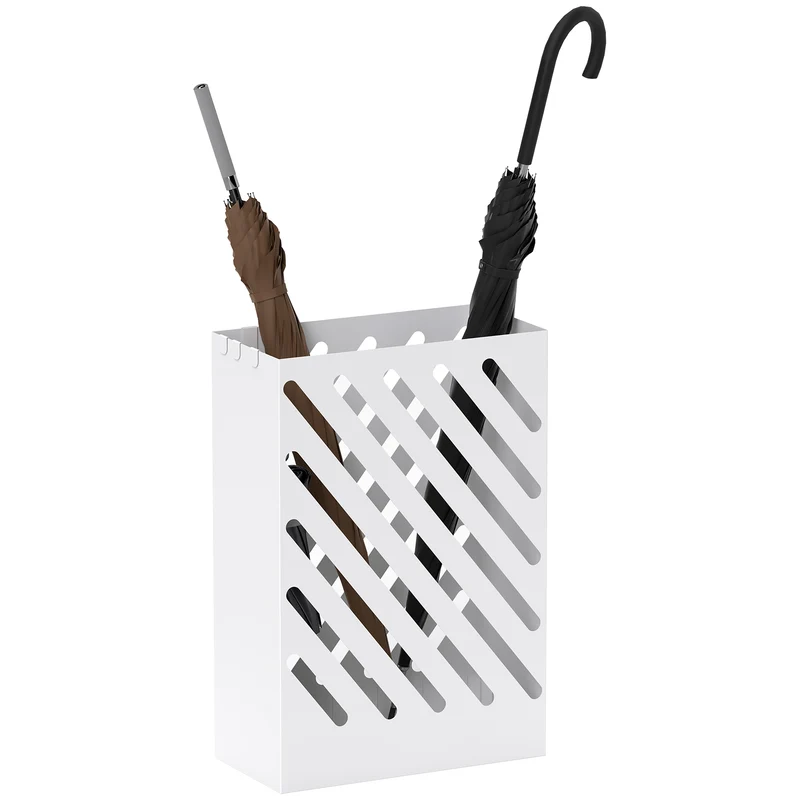 EasyComfort Portaombrelli di Design con Vaschetta Raccogli Gocce e 4 Ganci in Metallo, 28x14x41 cm, Bianco