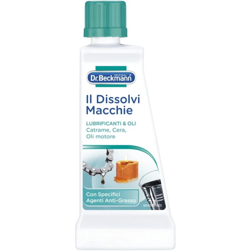 Dr. Beckmann Dissolvi Macchie Lubrificanti & Oli 50ml | Rimuove Olio Motore, Catrame, Resina e Grasso Meccanico | Per Tessuti Lavabili e Non | Anti-Grasso Potenziato