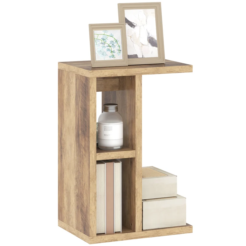 EasyComfort Tavolino da Salotto a C con 3 Ripiani e 2 Scomparti Aperti Salvaspazio, 40x30x60 cm, Marrone