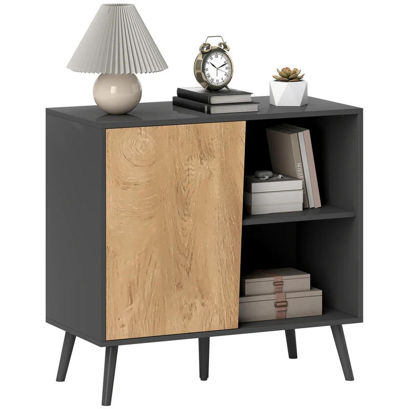 EasyComfort Credenza Moderna con Armadietto e Vano Portaoggetti, in Legno, 80x39x76 cm, Grigio Scuro